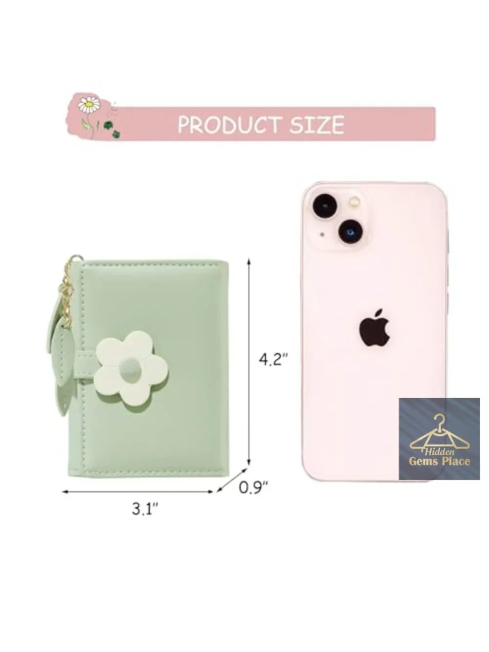 Cute Flower Buckle Small Trifold Wallet for Women - 7 Card Slots, ID Window